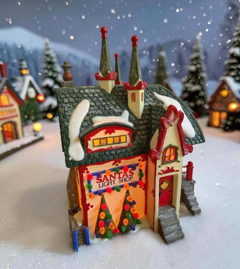 Vintage 1997 Dept 56 North Pole Series “Santa's Light Shop” Lighted Retired NEW
